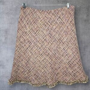 Casual Corner Boucle Midi Skirt Size 12 Colorful Fringe Lined Twee Academia VTG